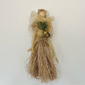 Large Rustic Straw Angel with Gold Accents Christmas Tree Topper or Decoration